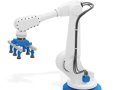 Et bilde av en industriell robotarm i aksjon.
