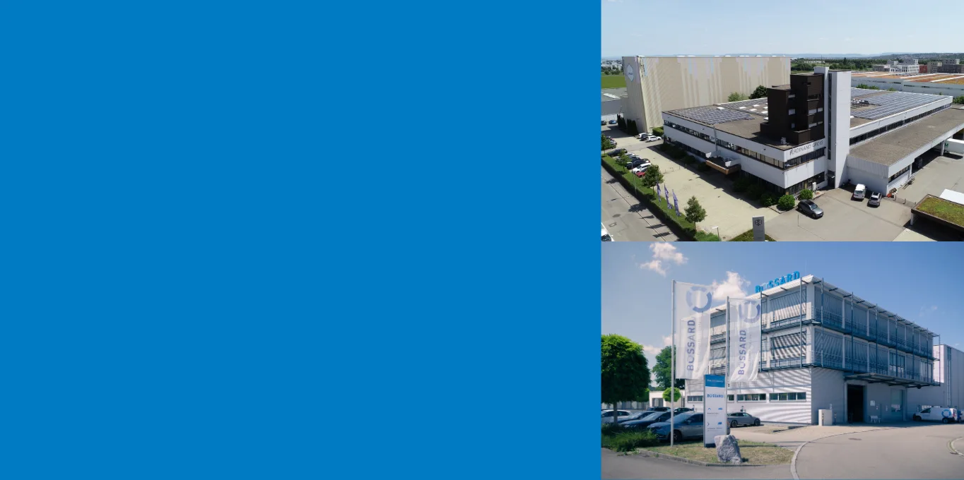 Zwei Standorte von Bossard Deutschland: Leinfelden-Echterdingen (oben), Illerrieden (unten)