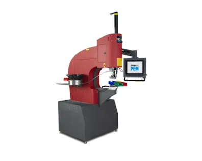 Eine rote Haeger-Presse, Modell 824 WindowTouch5e, zur Installation von Einpressbefestigern.