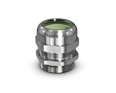 A Jacob WADIheat metal cable gland for extreme environments such as high temperatures and outdoor applications.