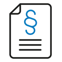 Rechtsdokument-Symbol mit blauem Absatzzeichen und schwarzen Textzeilen auf weißem Hintergrund