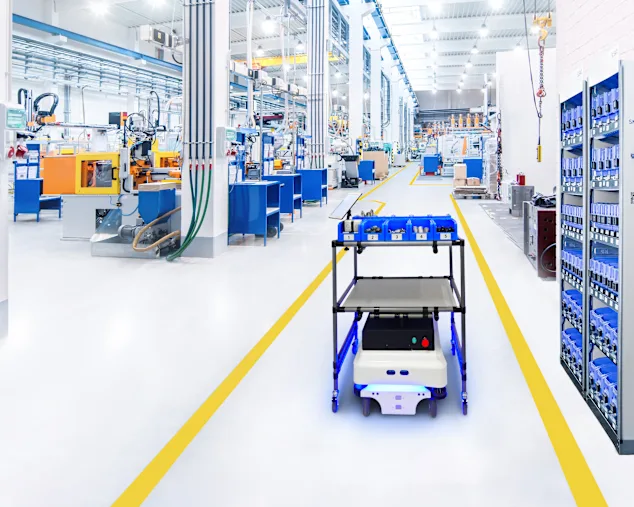 Autonomous mobile robot (AMR) transporting C-part items on a cart