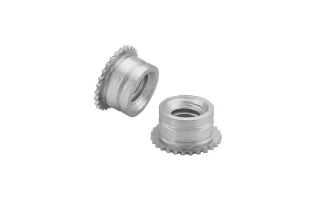 Two type MSO4™ microPEM® self-clinching standoffs for mounting or spacing in applications with limited space, shown on white background