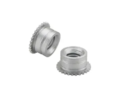 Two type MSO4™ microPEM® self-clinching standoffs for mounting or spacing in applications with limited space, shown on white background