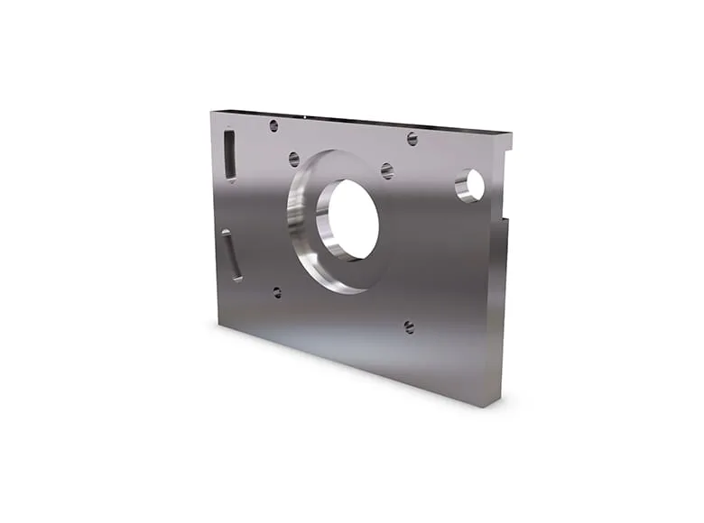 A metal special part (base plate), created by cnc machining