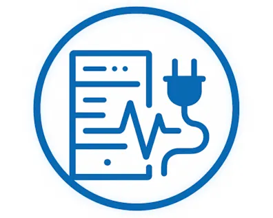 Icono azul de señal y fiabilidad de potencia