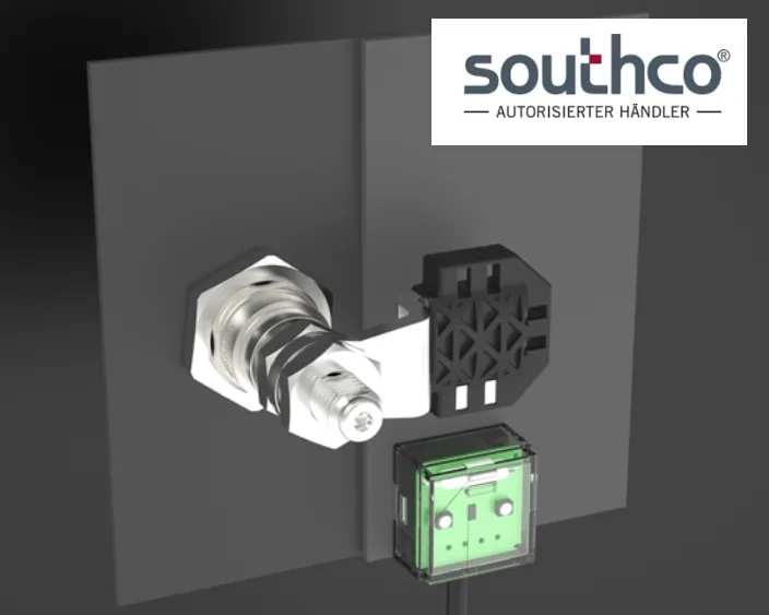 Southco elektrische Schließsysteme, dargestellt an einer Tür.