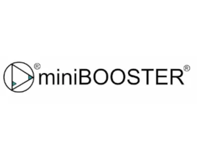 miniBOOSTER Firmenlogo in Schwarz mit blauen Akzenten