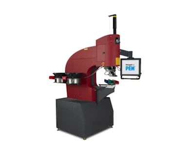 Die Haeger Modell 824 OneTouch5e Lite Einpressmaschine mit schnellerem Werkzeugwechsel und einem zweiten automatischen Zuführsystem für die Installation von einpressbefestiger.