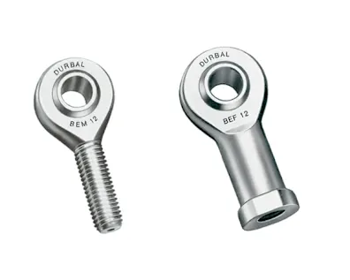 Two Durbal rod ends of the classic line with integrated spherical plain bearings on white background