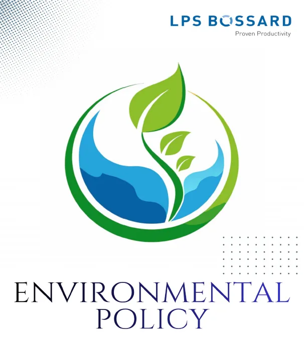 Green and blue leaf logo with "Environmental Policy" text below, LPS Bossard branding at the top.