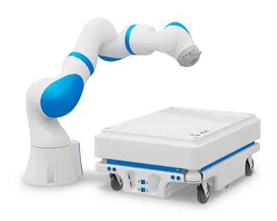 Robotarm i aksjon med hvit bakgrunn