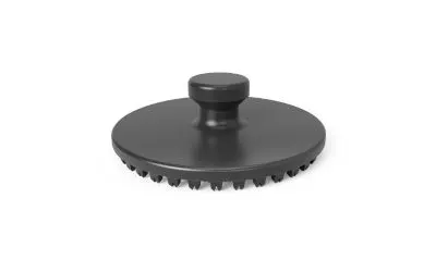 A black MM-Welding LiteWWeight® Lotus Abalone fastener for installing the clip component of floor mat fasteners in cars
