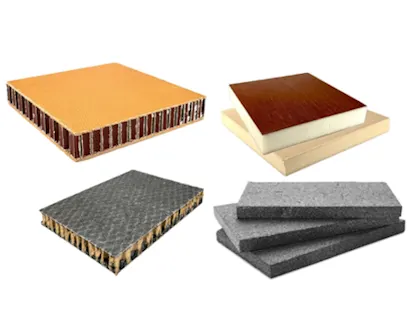 Vier verschiedene Sandwichmaterialien und Schaumstoffplatten für leichte und stabile Konstruktionen.