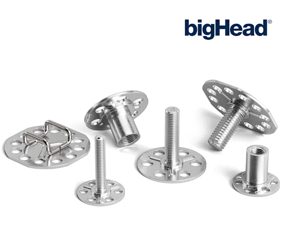 Mehrere bigHead-Befestiger aus Metall auf weißem Hintergrund.