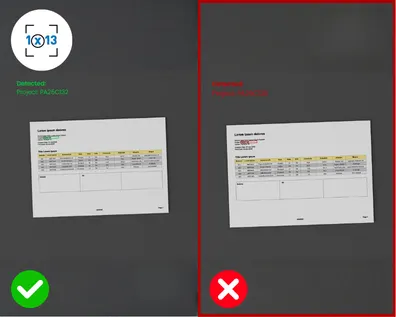 Confronto affiancato che mostra l'acquisizione corretta del documento con segno di spunta verde rispetto all'acquisizione errata con segno X rosso