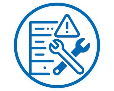 Icono azul de mantenimiento y tiempo de inactividad