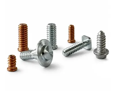 Different types of Stanley Tucker X-Mas studs for drawn arc stud welding on white background.