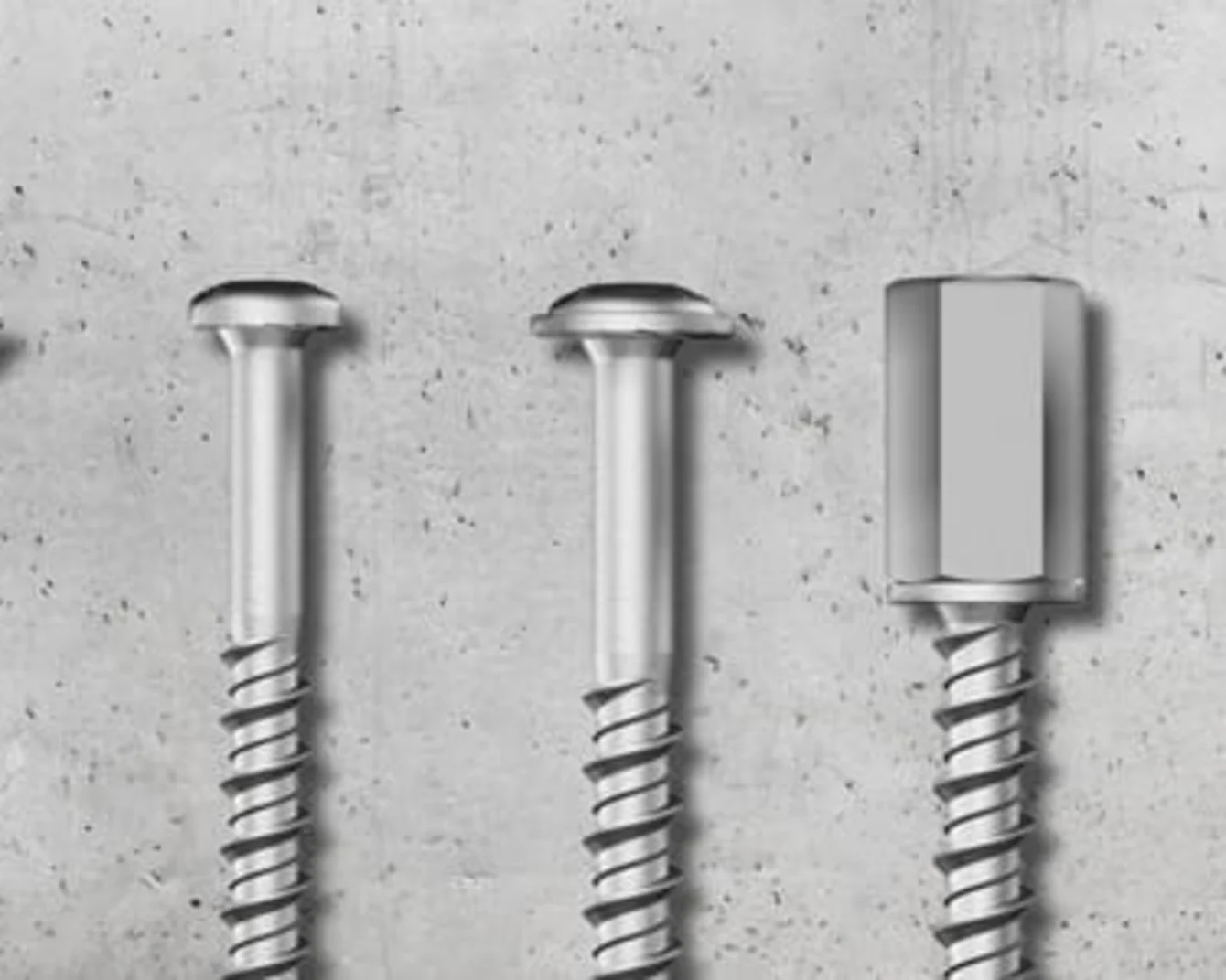 Overview of 7 different types of Tecfi concrete screws.