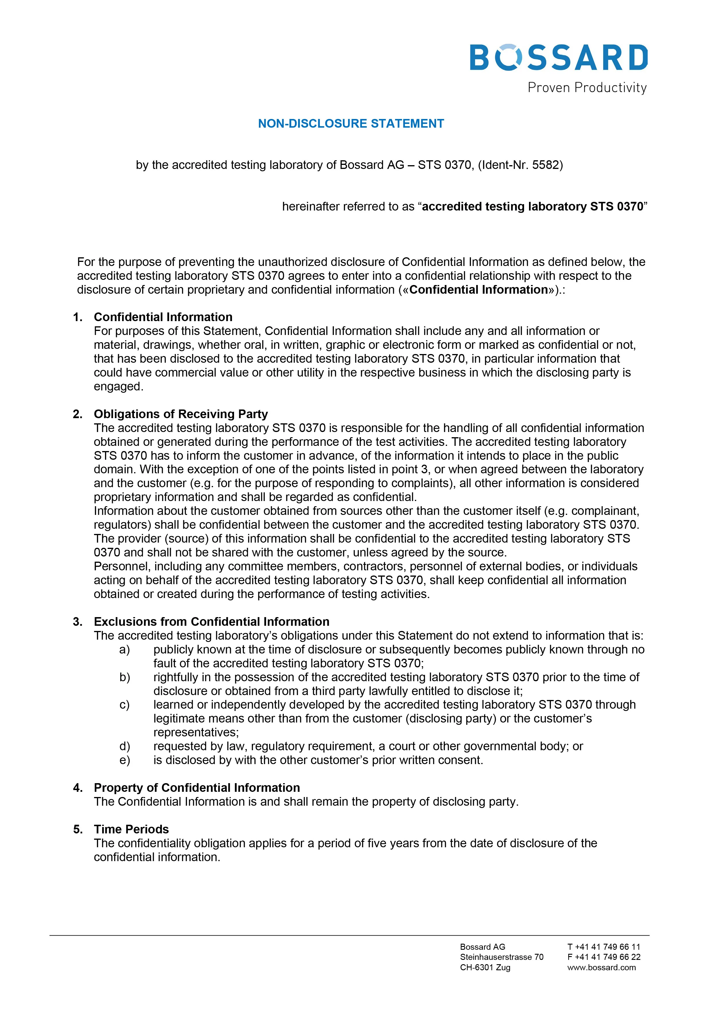 Preview image of the impartiality statement for Bossard's accredited testing laboratory