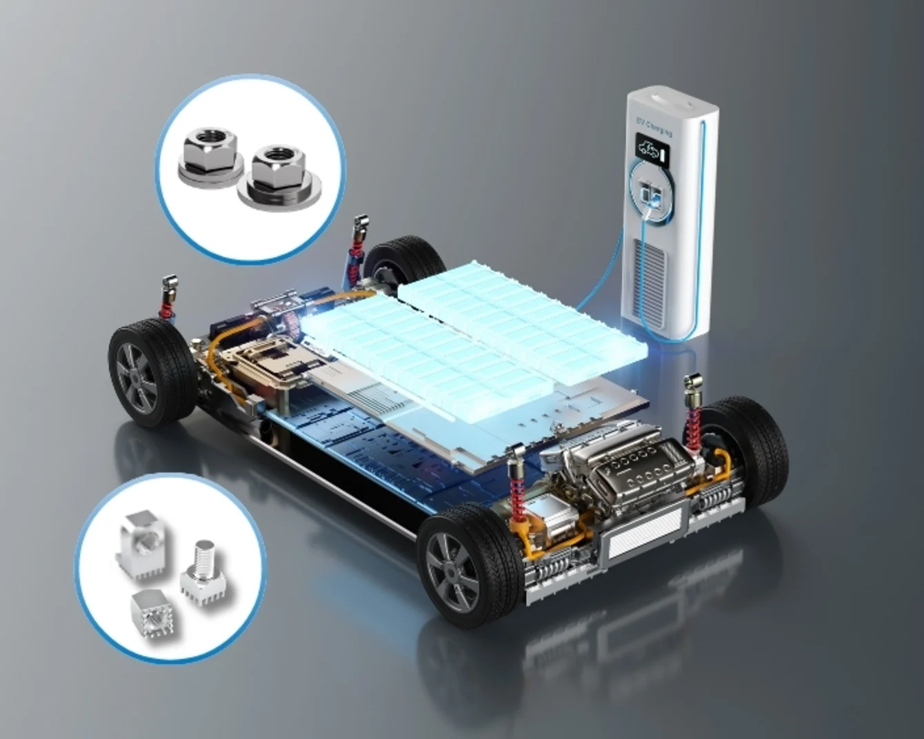 ecosyn® SEF三合一六角螺帽與Press-Fit壓接技術,適合組裝在電動車電池系統