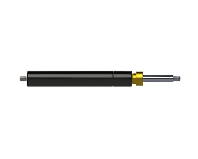 A black and gold Camloc Motion Control Stop and Stay multi-positional gas spring on white background