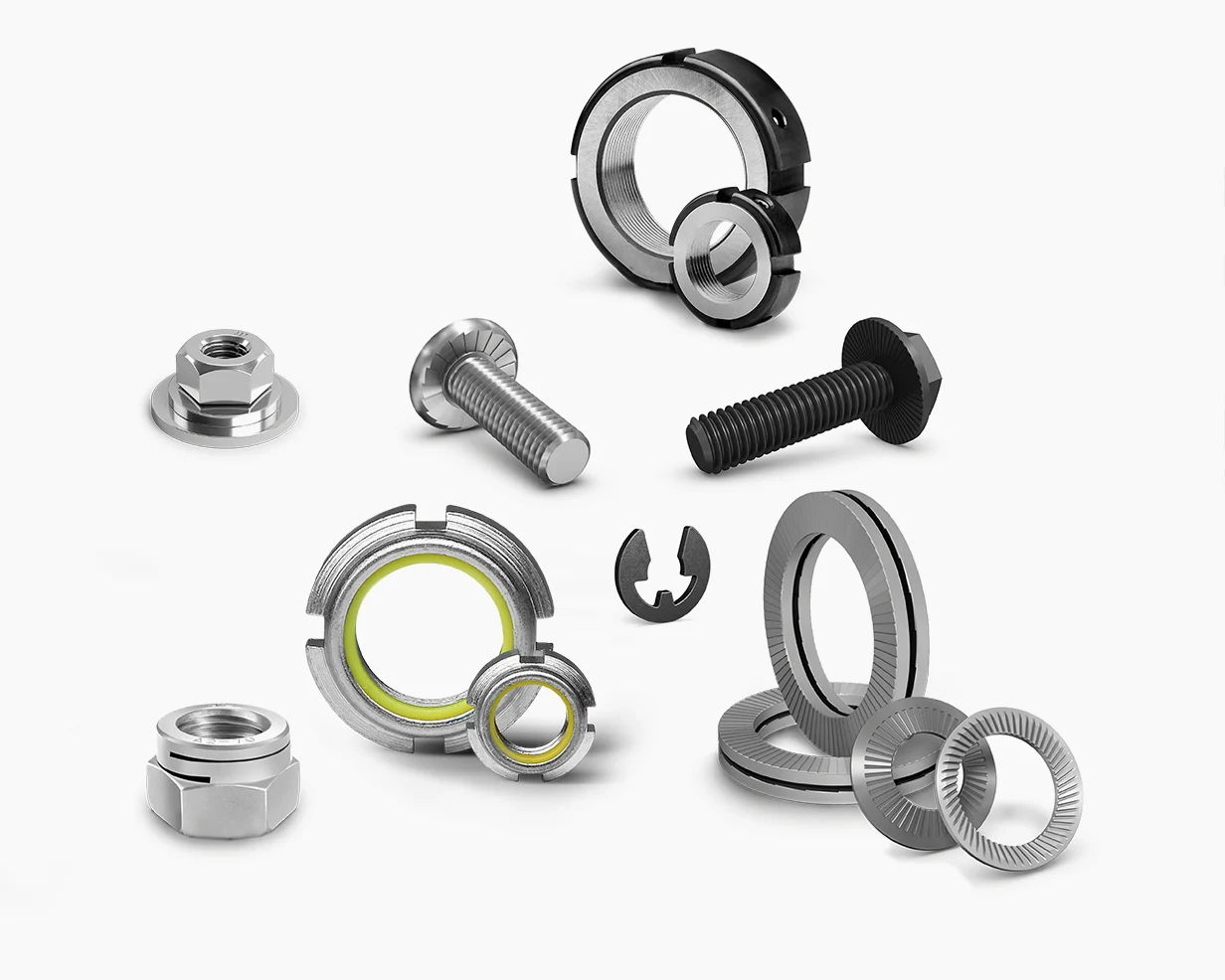 Différents types d'éléments de fixation et de sécurité anti-desserrage