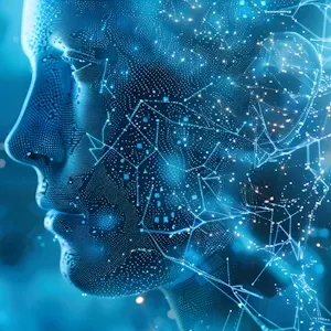 Digitales Gesicht mit blauen Lichtverbindungen