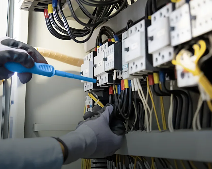 Ingenieur überprüft den Elektrokasten, um sicherzustellen, dass alles läuft.