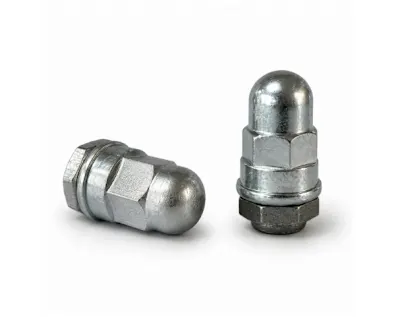 Two Tucker grounding studs with cap nut on white background