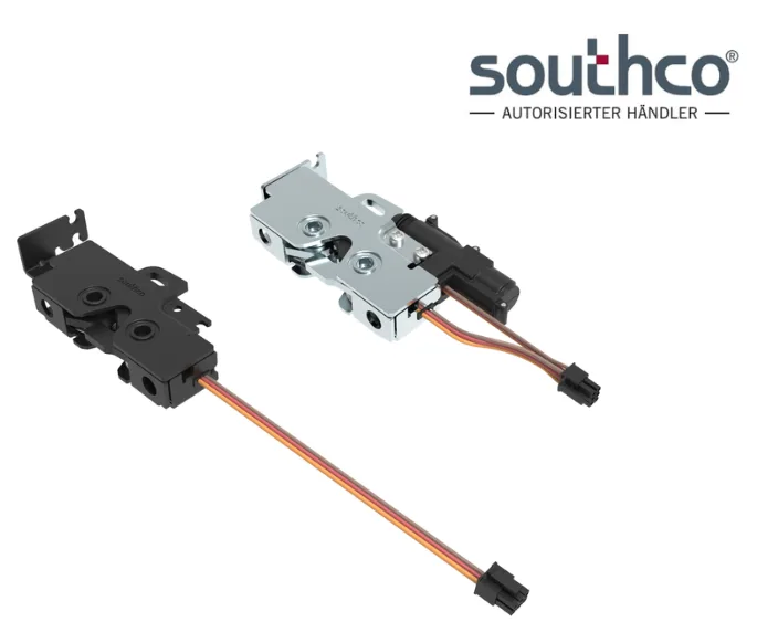Southco R4-25 Aktuator für Schließmechanismen, elektrische Kabel sichtbar.