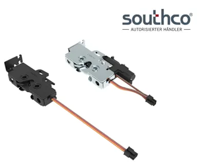 Southco R4-25 Aktuator für Schließmechanismen, elektrische Kabel sichtbar.