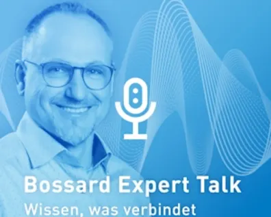 Bossard Expert Talk Podcast mit Experten Matthias Kreuter auf blauem Hintergrund