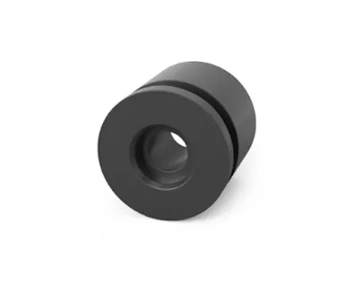 Ein schwarzer MM-Welding LiteWWeight® Doppelstift zur Befestigung in Polypropylen-Wabenplatten, der es ermöglicht, sogar ein Metallgewinde in diesen Strukturen zu erstellen.