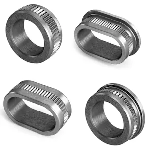 Verschiedene ovale und runde Kompressiosbegrenzer auf weißem Hintergrund