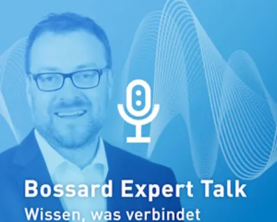 Bossard Expert Talk Podcast-Cover mit Experten Christian Busch auf blauem Hintergrund