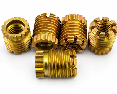Threaded inserts with cathodic surface treatment on white background