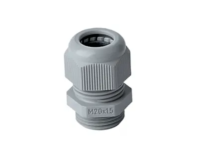A close-up of a Jacob PERFECT plastic cable gland for providing strain relief in cable connections.