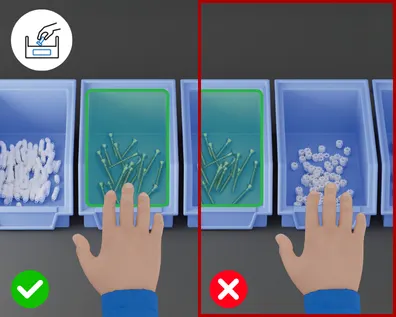 Comparison showing correct picking with green checkmark versus incorrect picking with red X mark