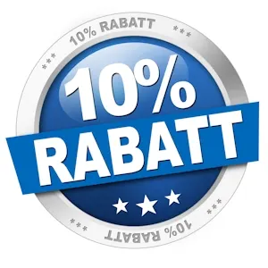 Blaues rundes Rabatt-Siegel mit der Aufschrift „10% Rabatt“