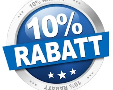 Blaues rundes Rabatt-Siegel mit der Aufschrift „10% Rabatt“