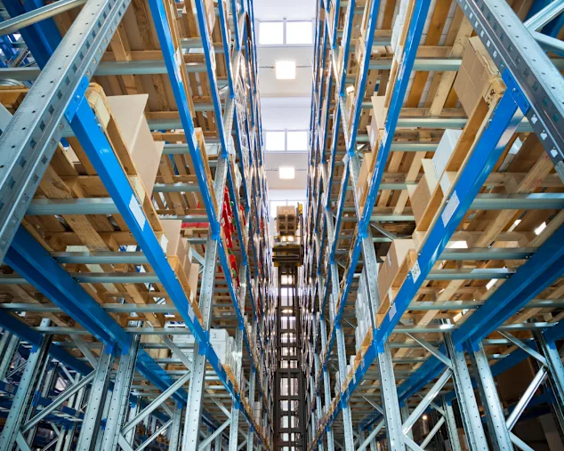 View into a high-bay warehouse