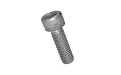 A screw with zinc flake coating on a white background.