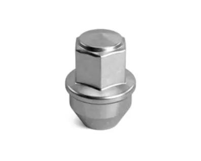A silver lug nut on white background