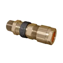 A brass Hawke cable gland for hazardous environments on white background