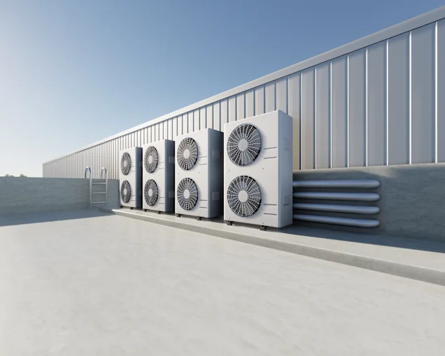 A clean heating, ventilation, and air conditioning installation on the roof.