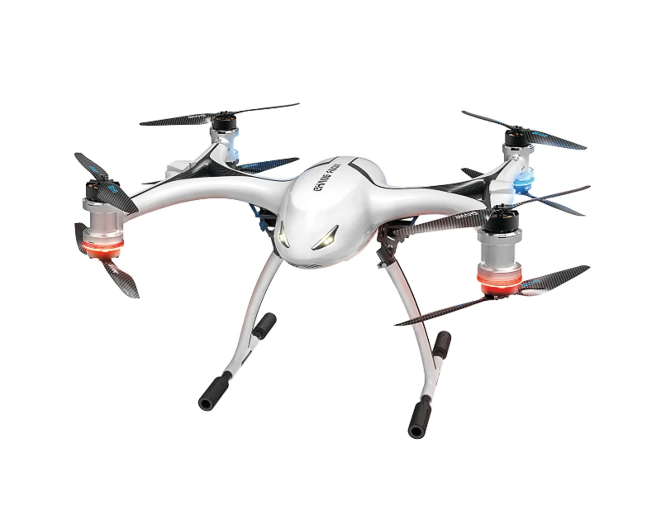 EHang drone is a modern white and black quadcopter with two propellers, designed for efficient flight and maneuverability.