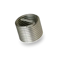 Silver FILTEC metal wire thread insert with spiral structure and tang on a white background.