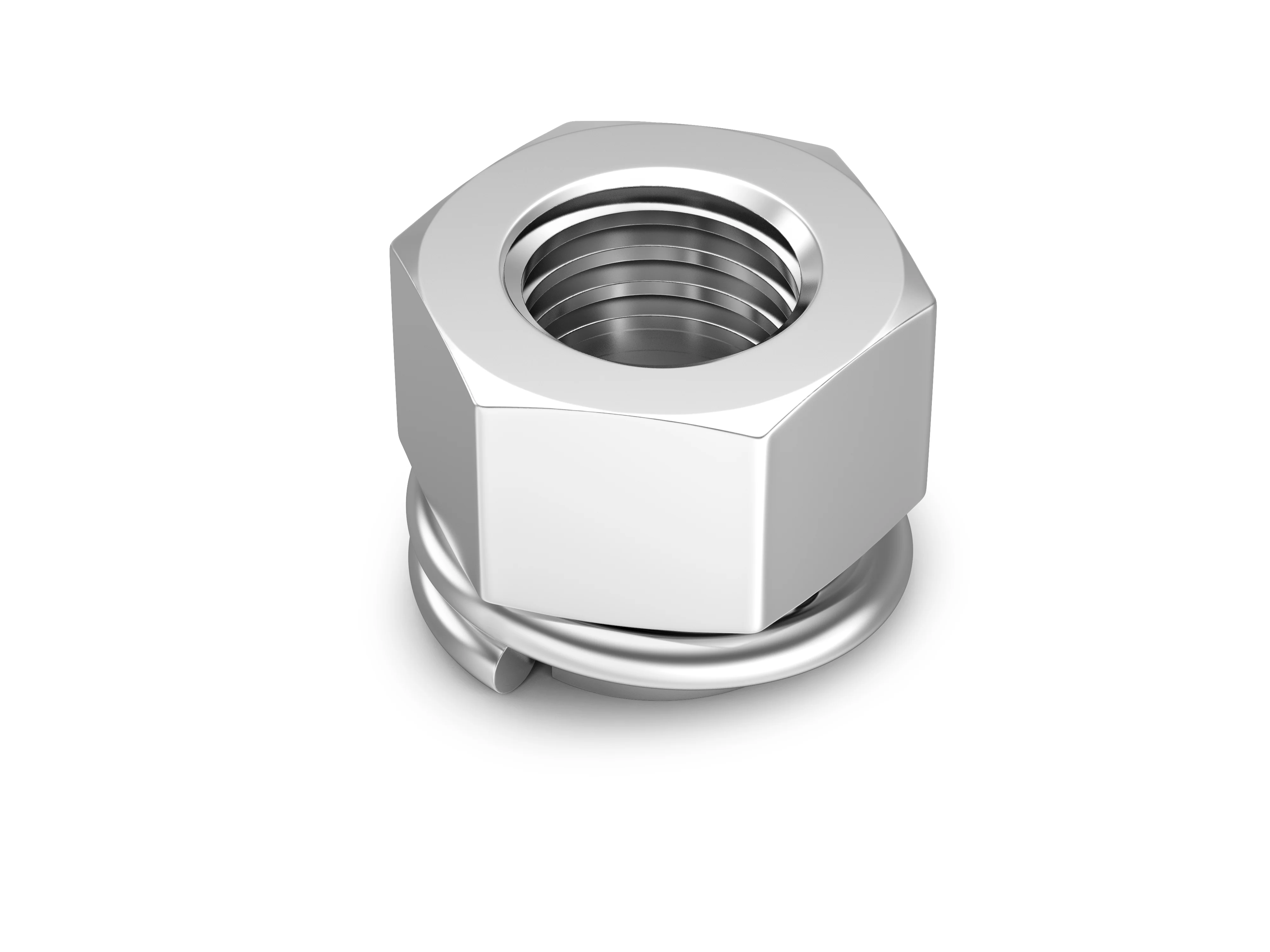 A silver Vargal prevailing torque type hex lock nut in all-metal on white background.
