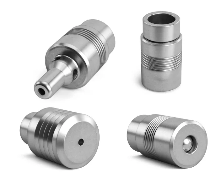 Übersicht von vier metallischen KOENIG Produkten für Dichtungstechnologie.